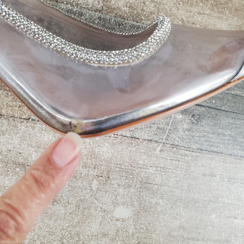 Schutz Audrey Womens Pumps Sz 7.5 B Silver Cristal Leather Slingback High Heels - Picture 12 of 13